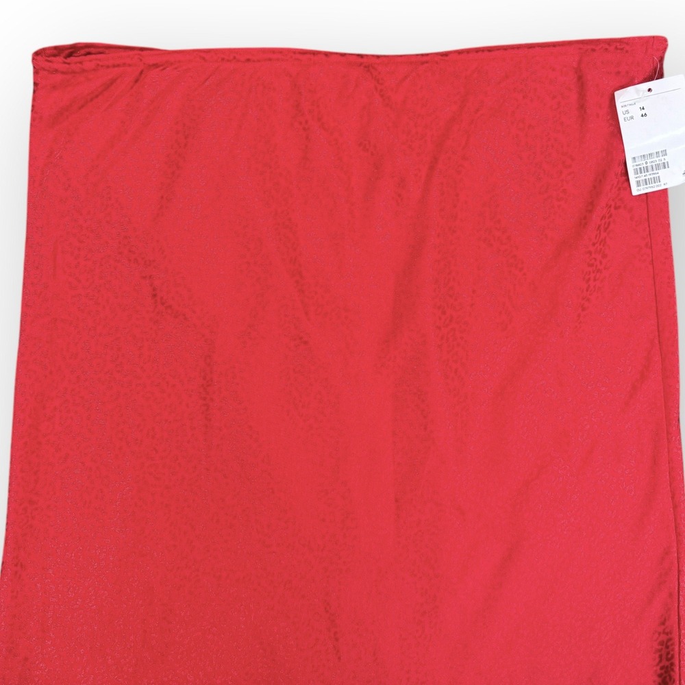 H&M JacquardAnimal Print Satin Midi Slip Skirt Womens 14 Red Leopard Pull-on - Picture 4 of 8